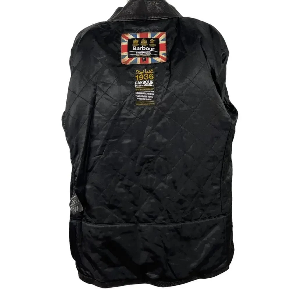 BARBOUR INTERNATIONAL MEN'S SADDLER BLACK LEATHER JACKET SIZE XL MLT0060BK31 - Picture 14 of 16